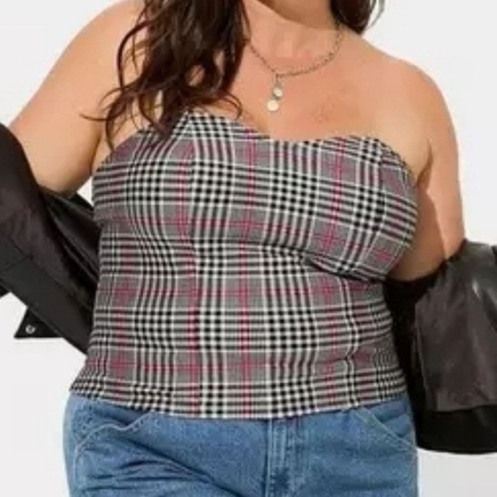 Torrid Ponte Parker Plaid Sweetheart Tube Top Y2K Punk Pink Black White 00 M